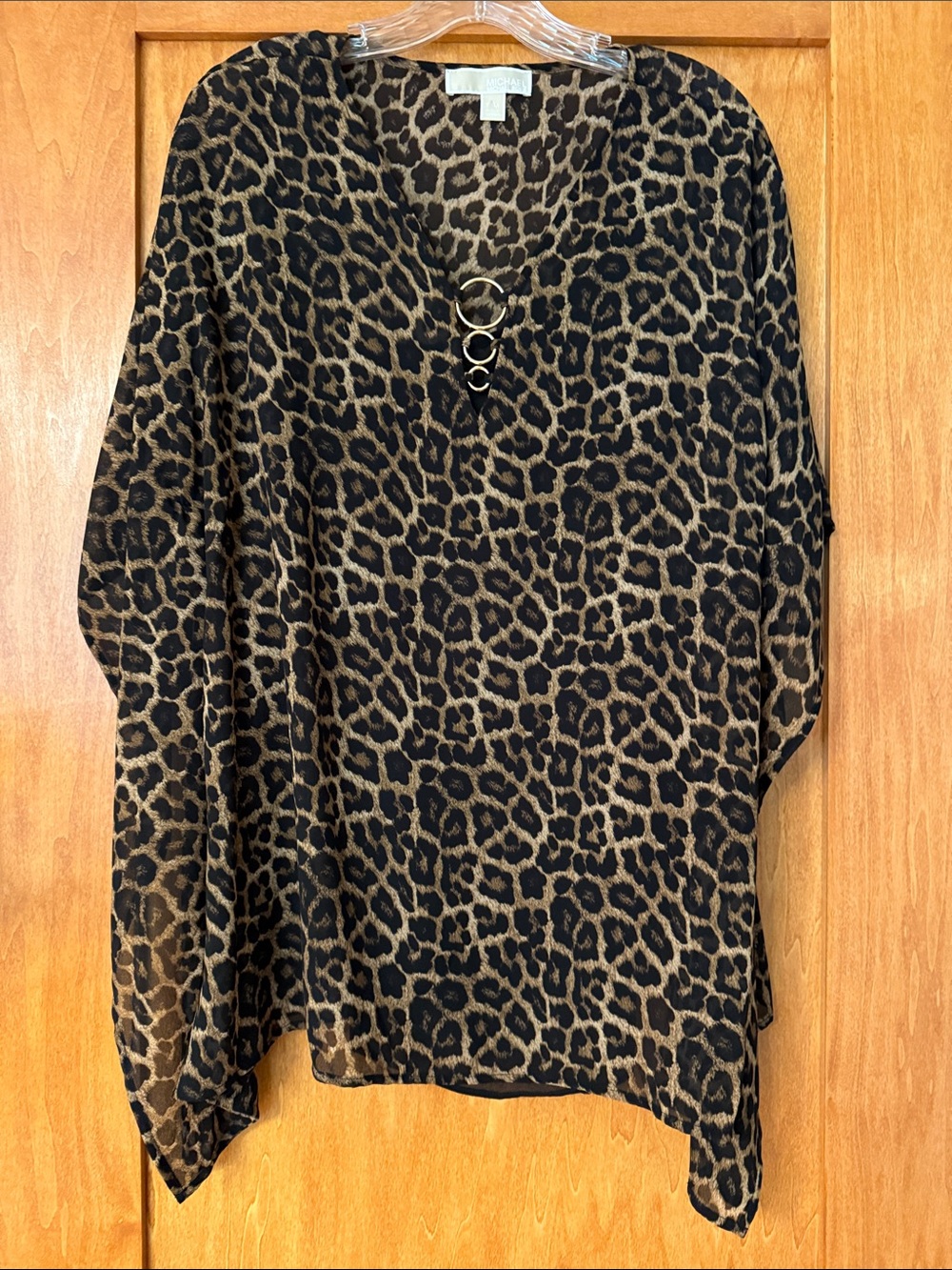 Michael Kors Leopard Print V-Neck Tunic Top with Ring Detail